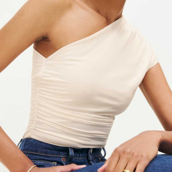 Reformation Tops - Reformation Francisco Asymmetrical Knit Top – Cream